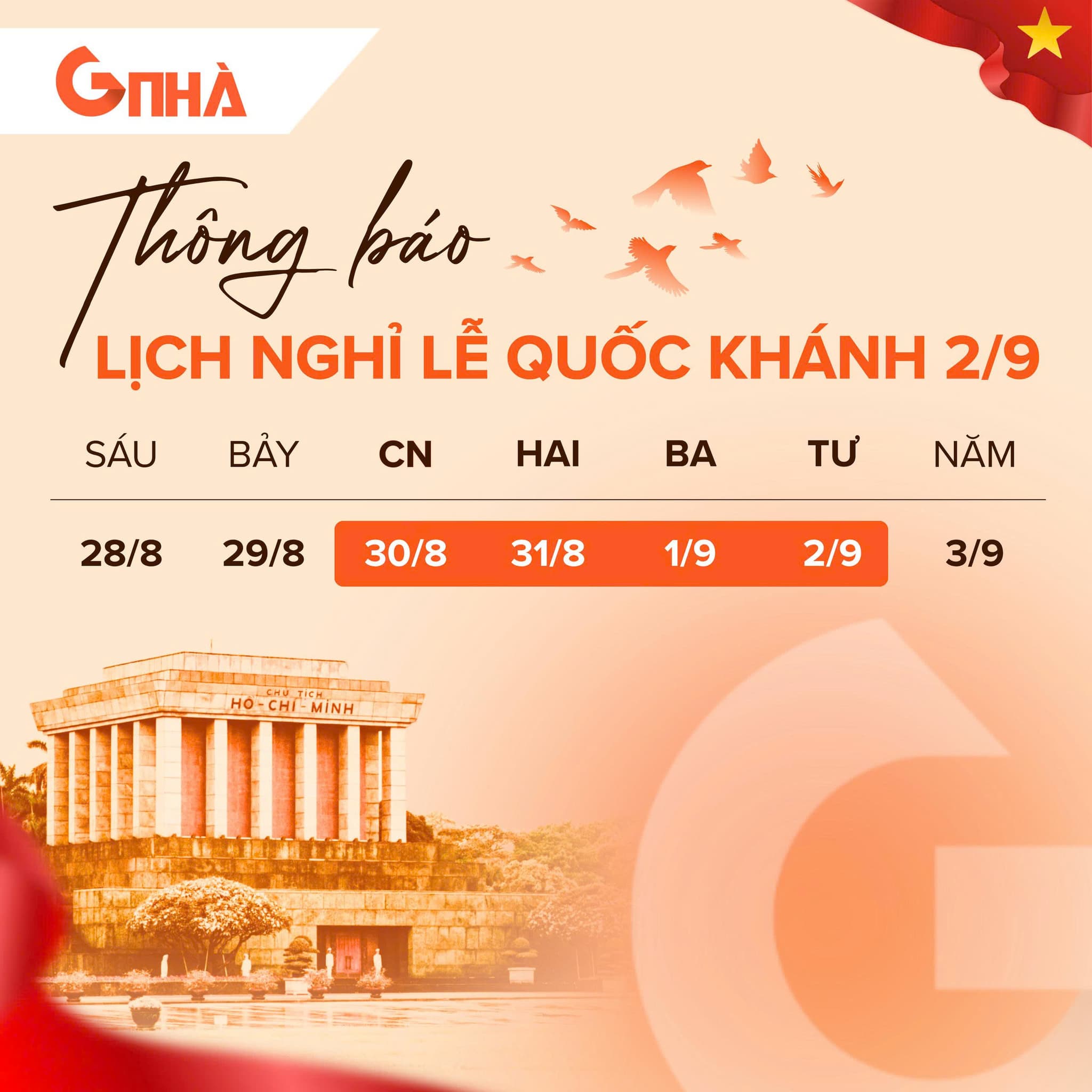 Lịch nghỉ lễ Quốc khánh 2/9