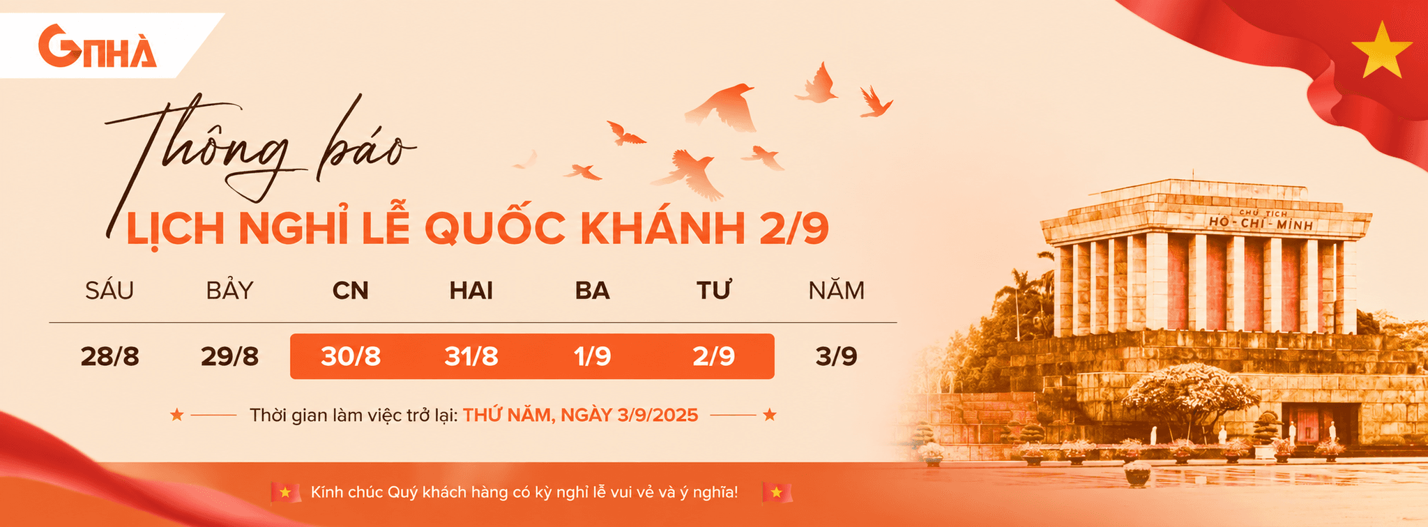 Lịch nghỉ lễ Quốc khánh 2/9